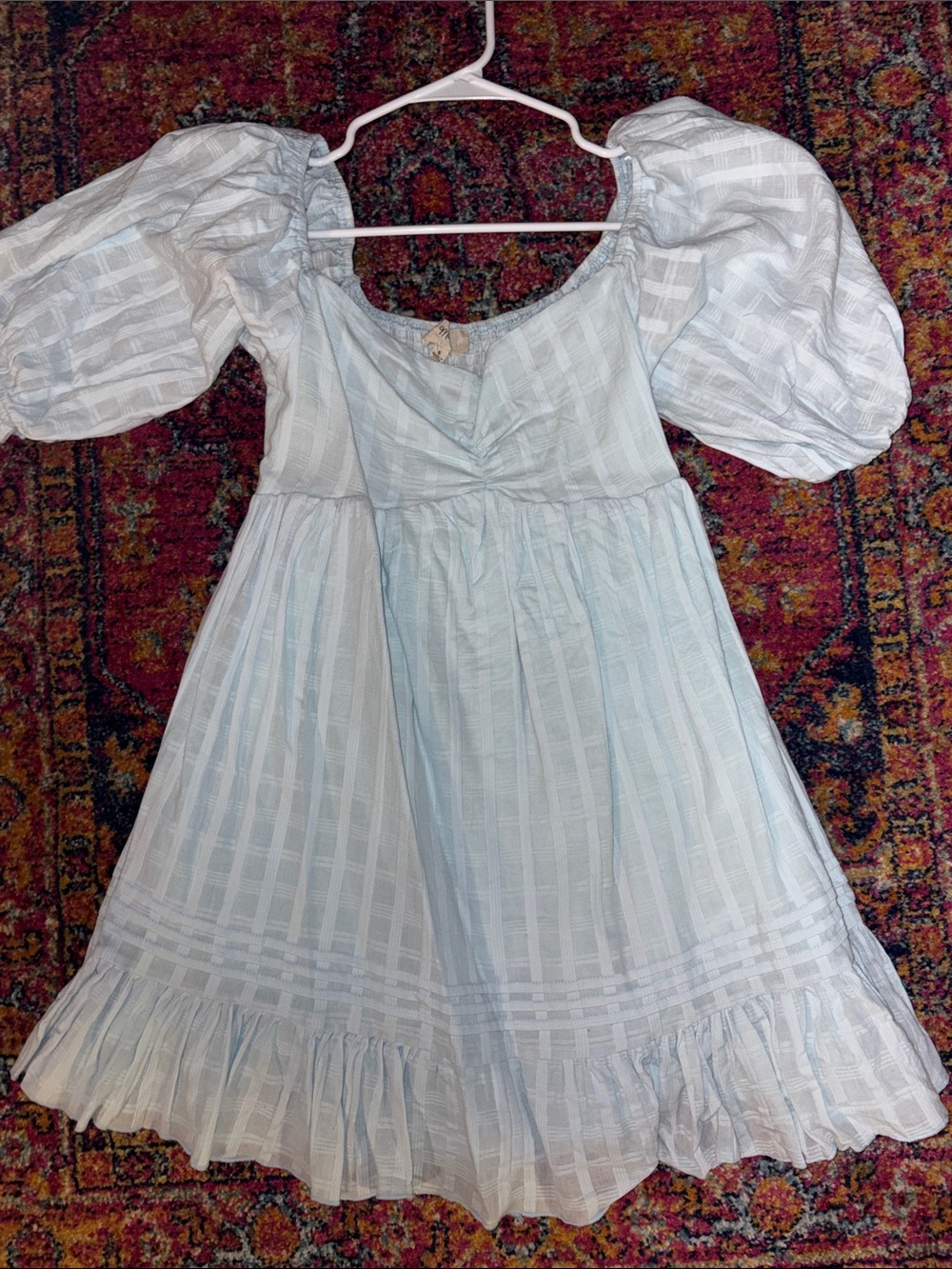 Offers open! Small MARBLE Light Blue Puff-Sleeve Ruffled Hem Dress baby shower